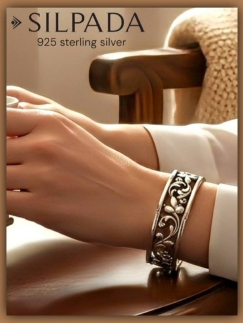 Silpada 825 Sterling Silver Leaf Scroll Link Bracelet 7 Inches